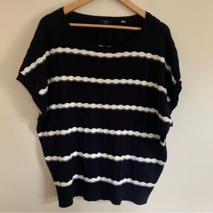 Tahari Knit Top Navy Blue with White Stripes
